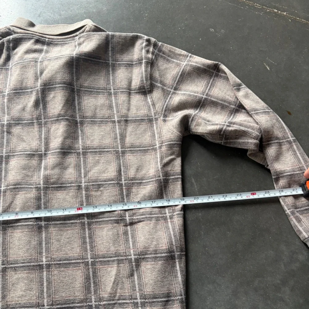 Marc Edwards Mens Plaid Long Sleeve Polo Shirt Brown Grey Size M